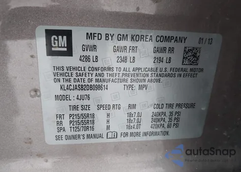 2013 Buick Encore z USA, uszkodzony, nr VIN KL4CJASB2DB098614